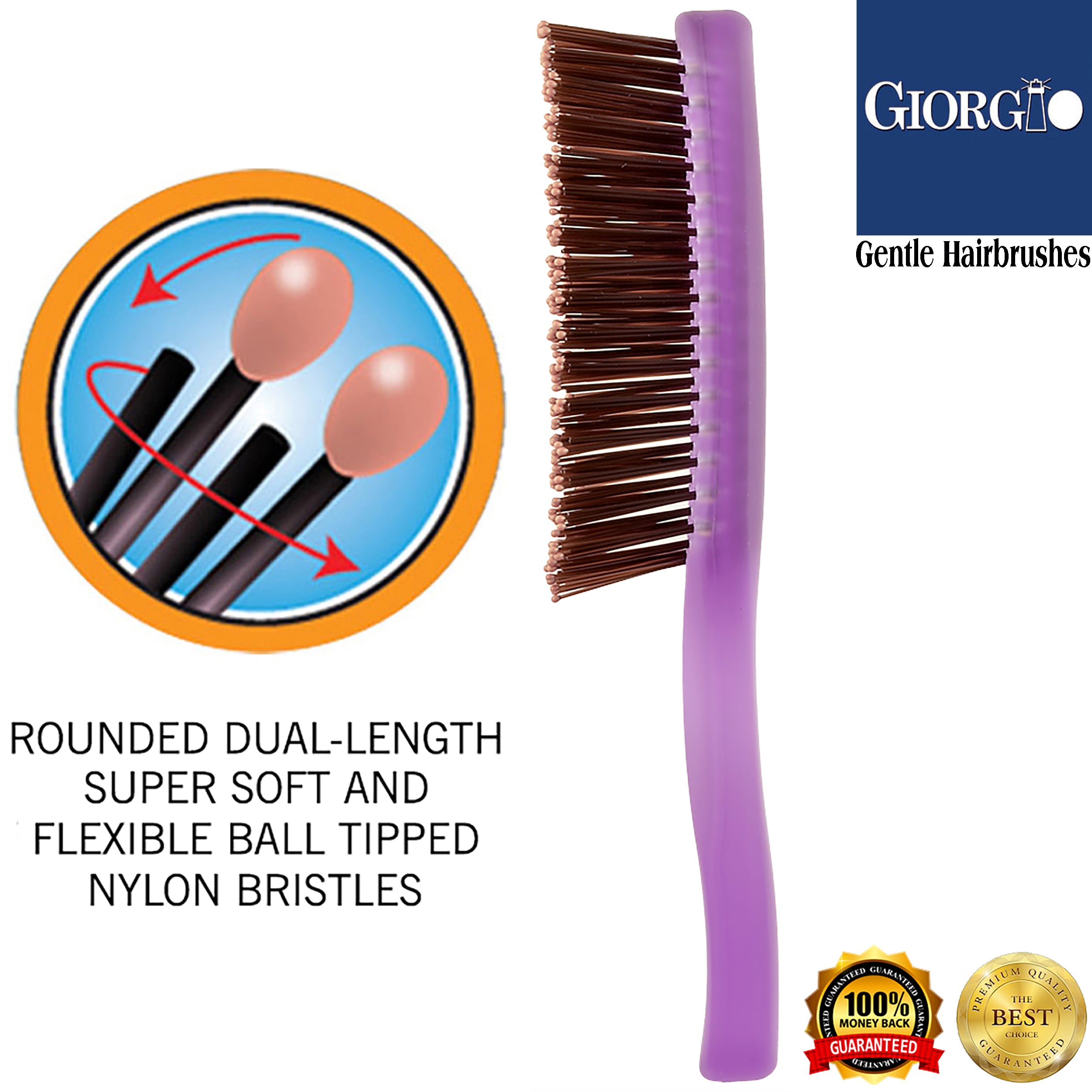 Giorgio Gentle Neon Detangle Soft Scalp Sensitive Hair Brush