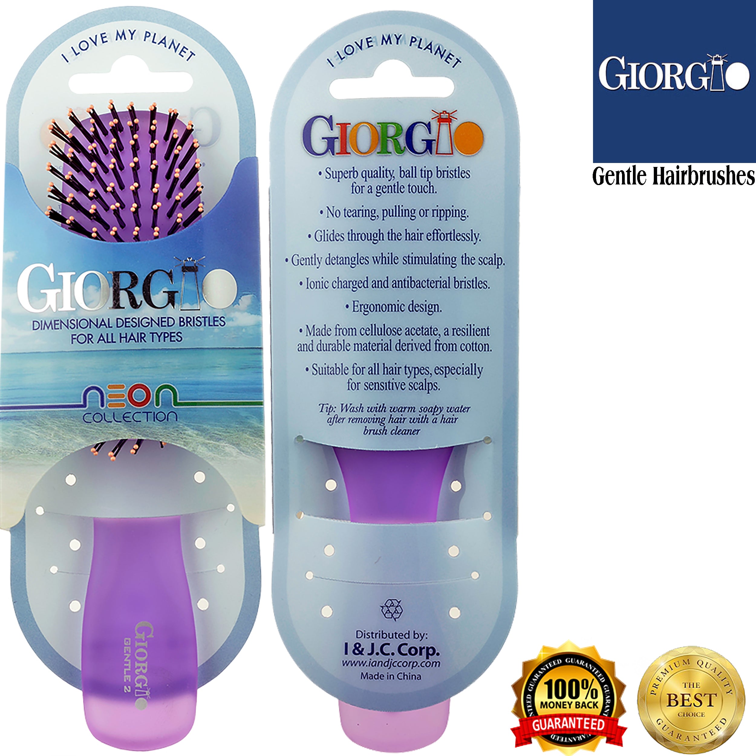 Giorgio Gentle Neon Detangle Soft Scalp Sensitive Hair Brush
