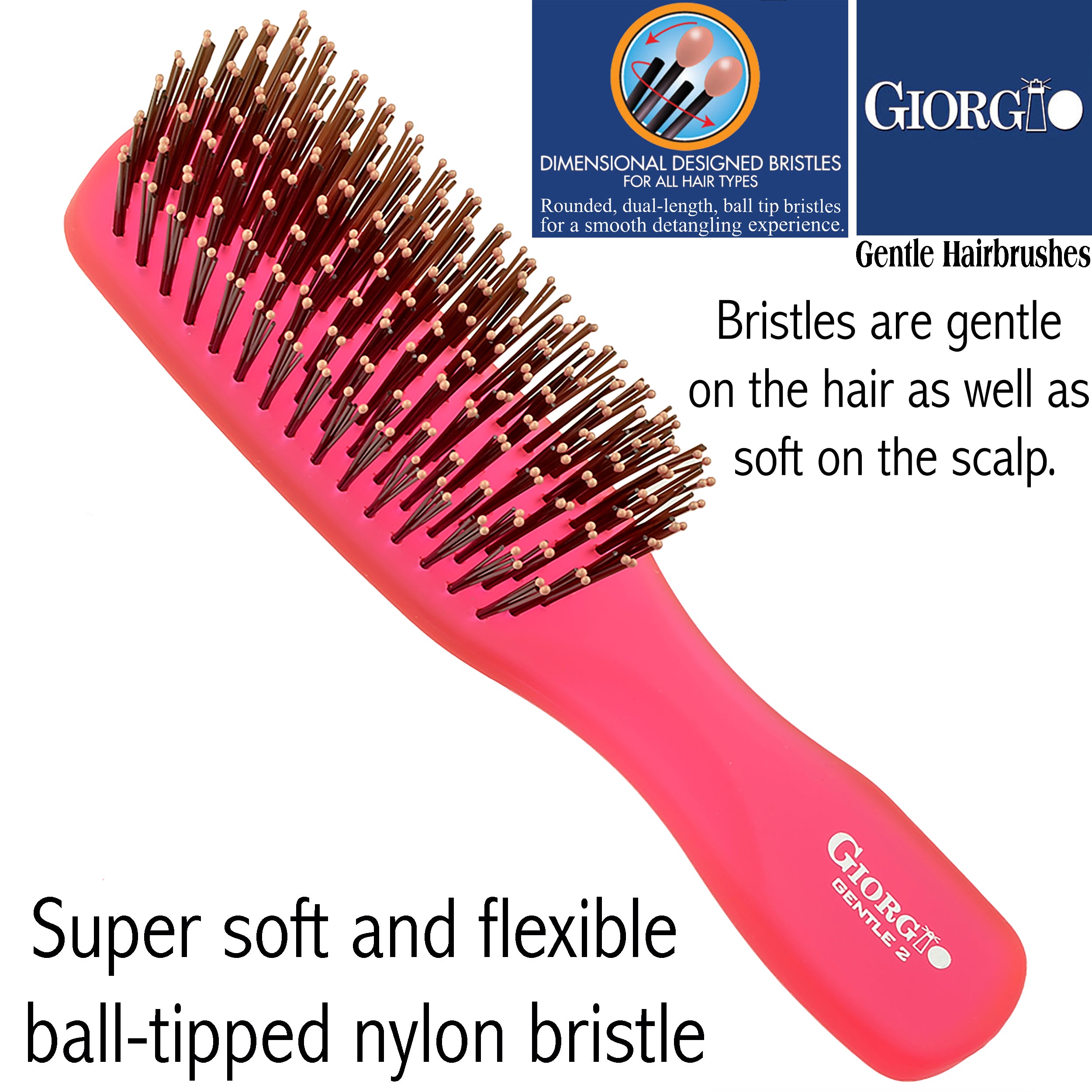 Giorgio Gentle Neon Detangle Soft Scalp Sensitive Hair Brush