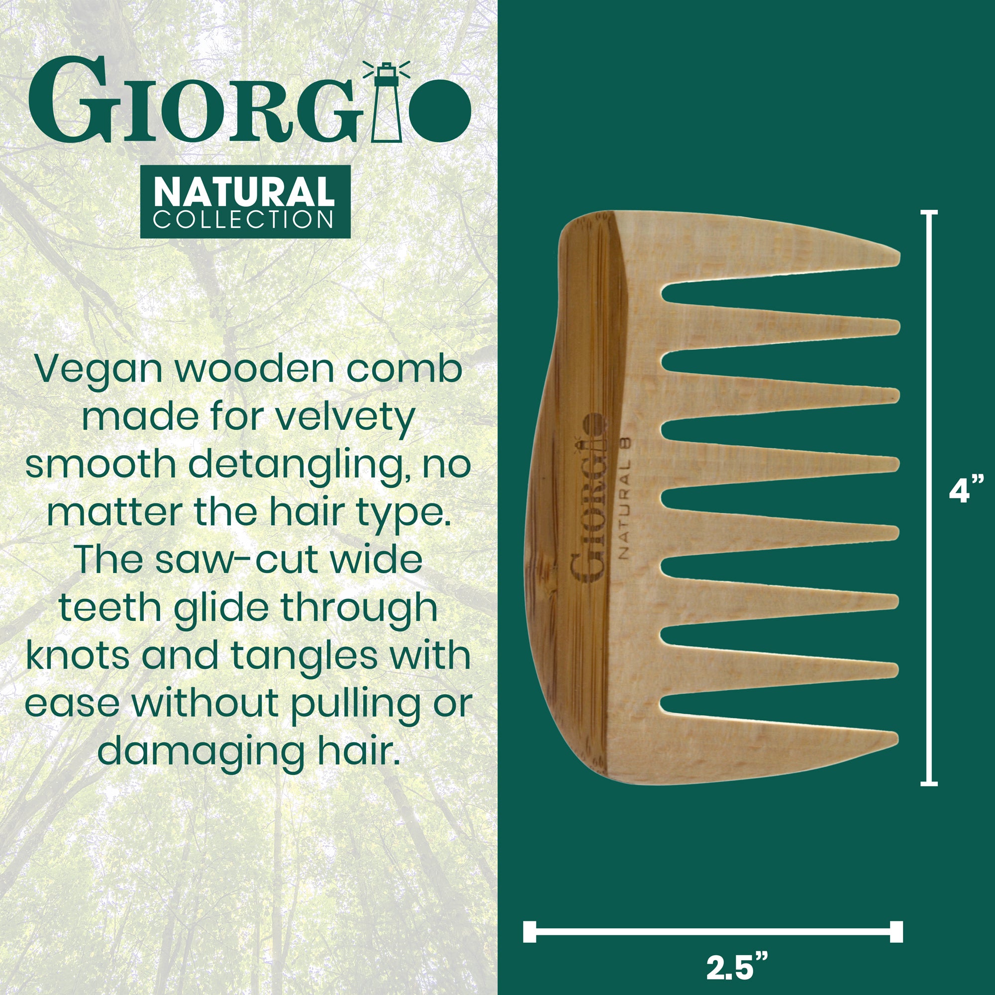 4" Wooden Wide Tooth Detangling Comb