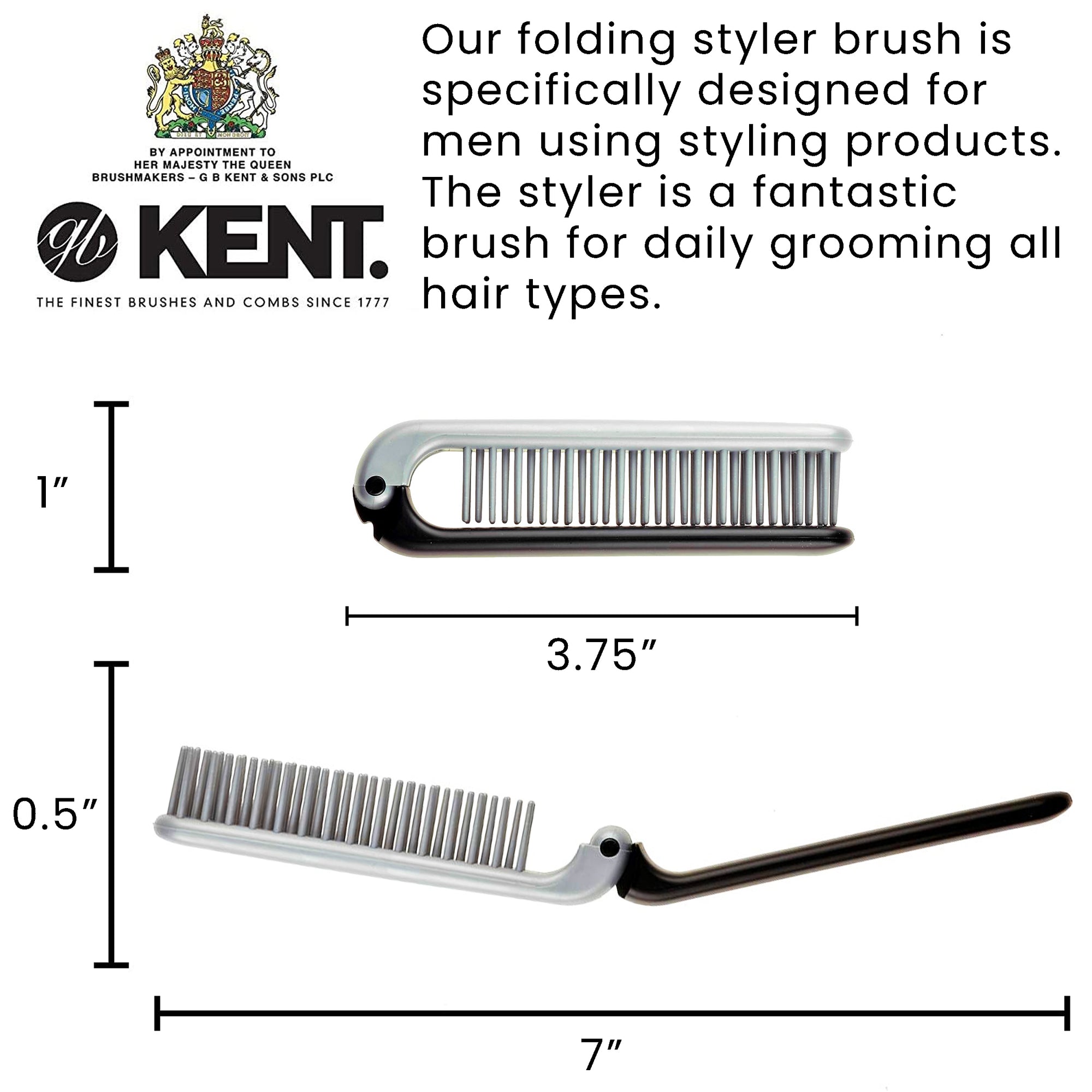 Kent Men's Folding Travel Styler Hair Brush