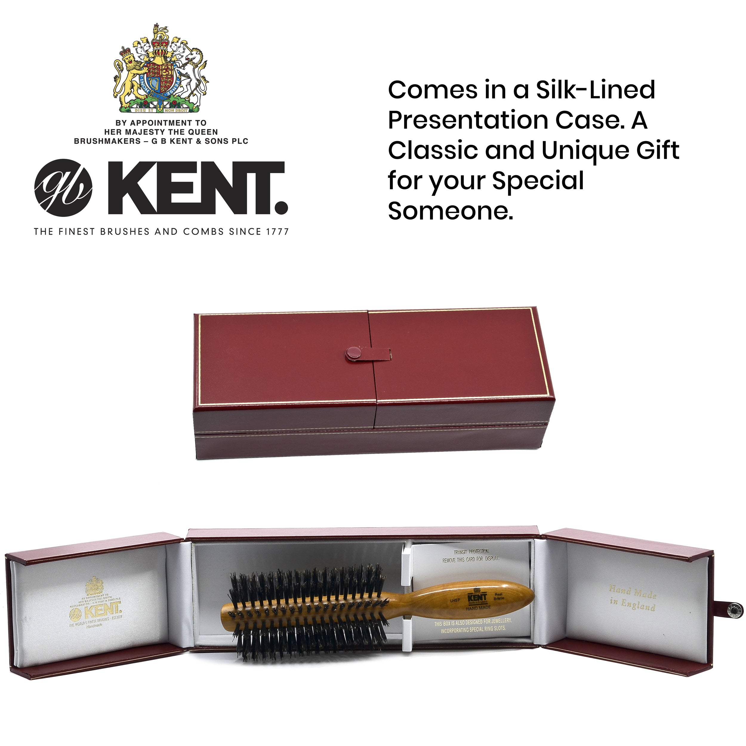 Kent LHS7 Handmade Half Radial, Satin Wood Pure Bristle Hair Brush