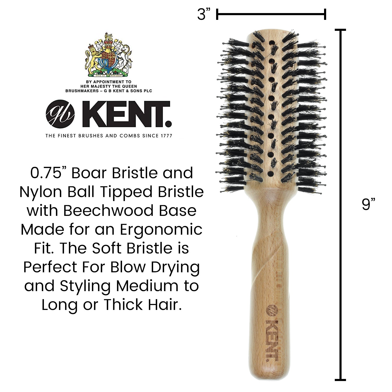 Kent LPF5 Pure Flow Large Vented Round Brush for Blow Drying