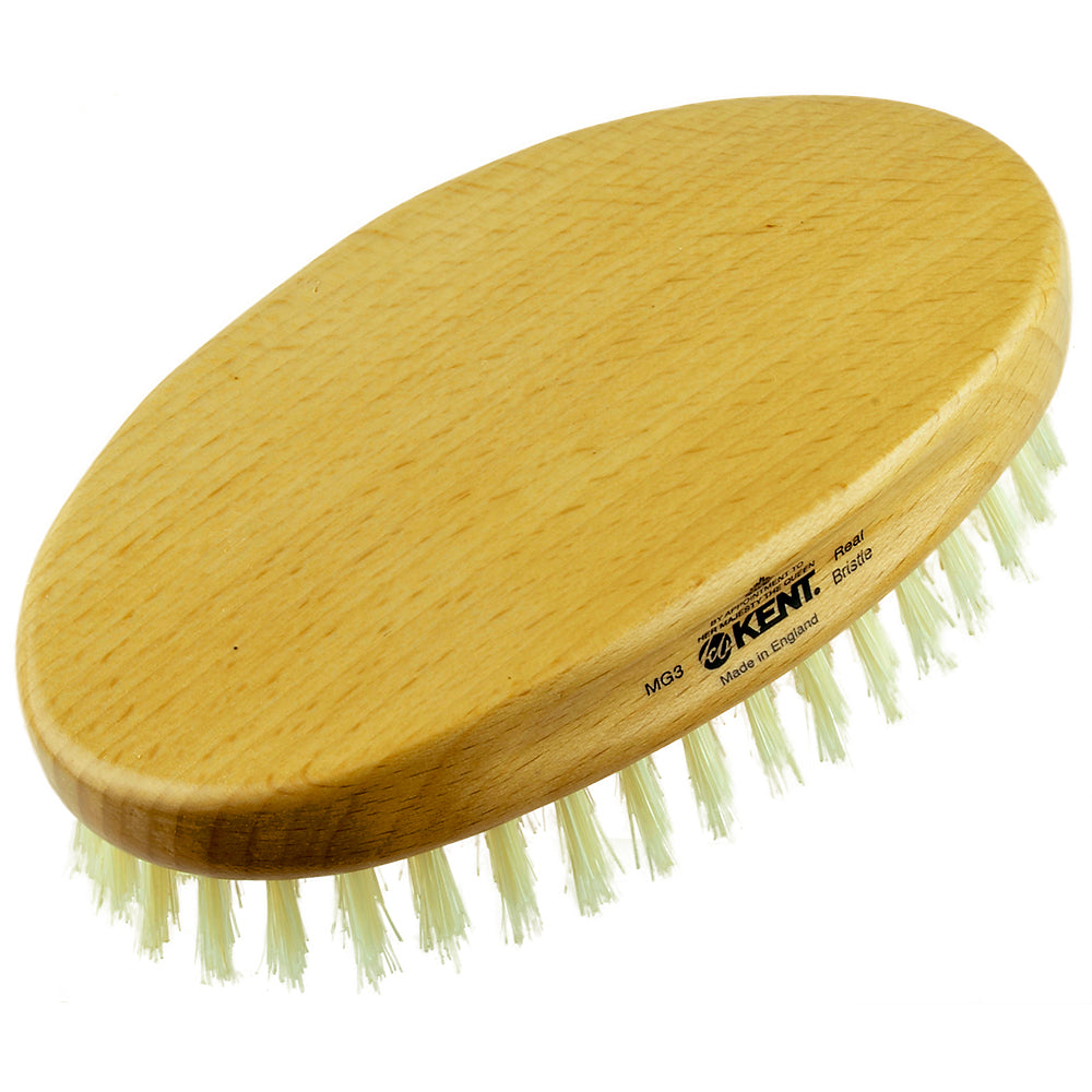 Kent MG3 5" Finest Men's Oval Pure White Bristle Military Hair Brush