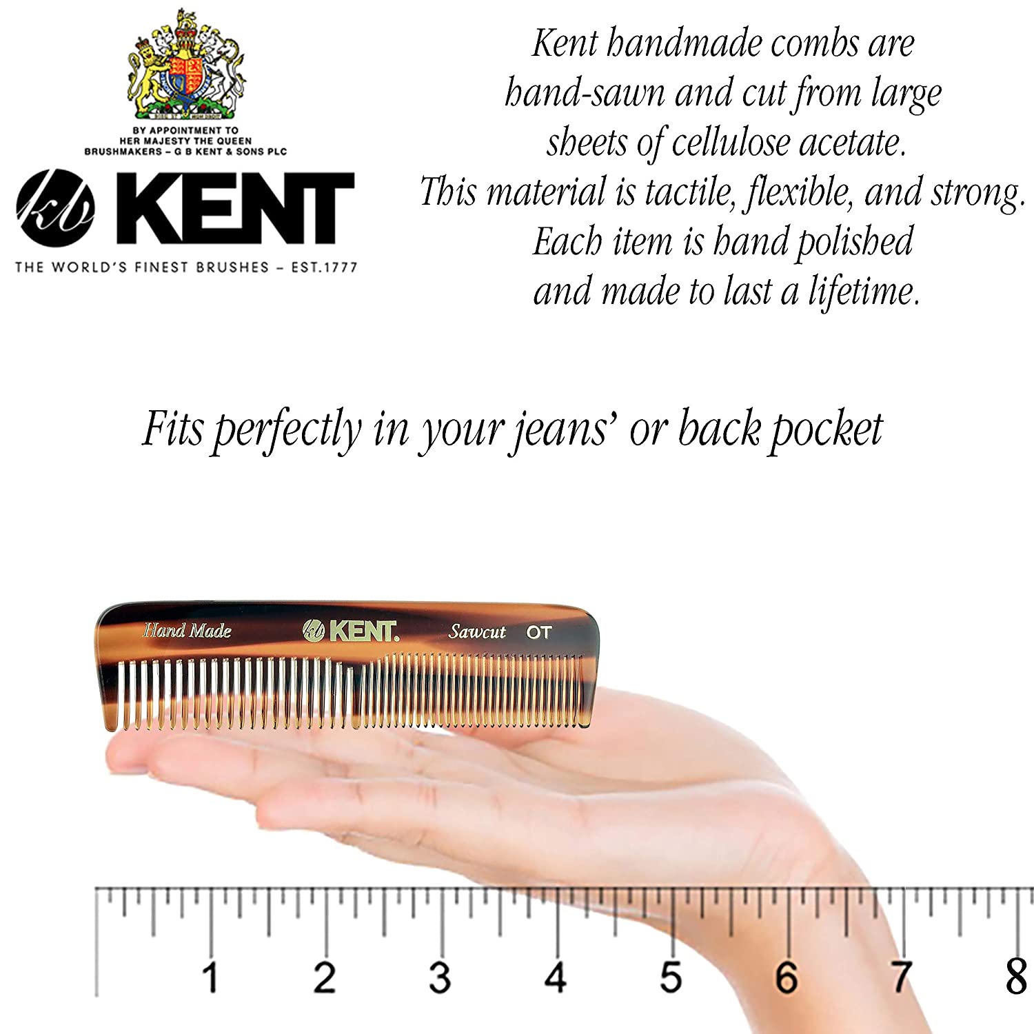 Kent Small Pocket Comb, Nail File, & Leather Case Set