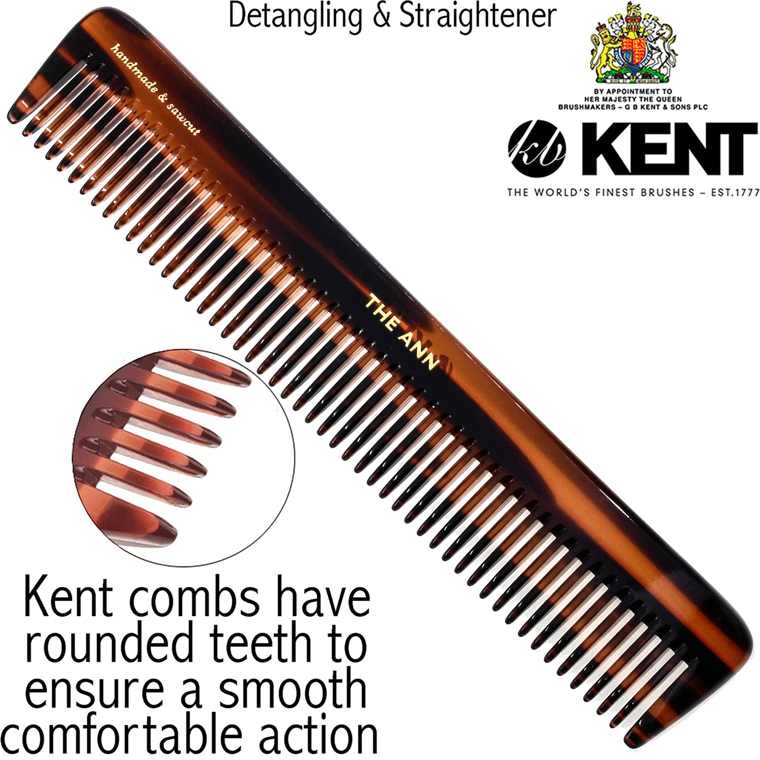 Kent R5T Handmade Wide Tooth Comb Detangle for Thick Curly Wavy Hair