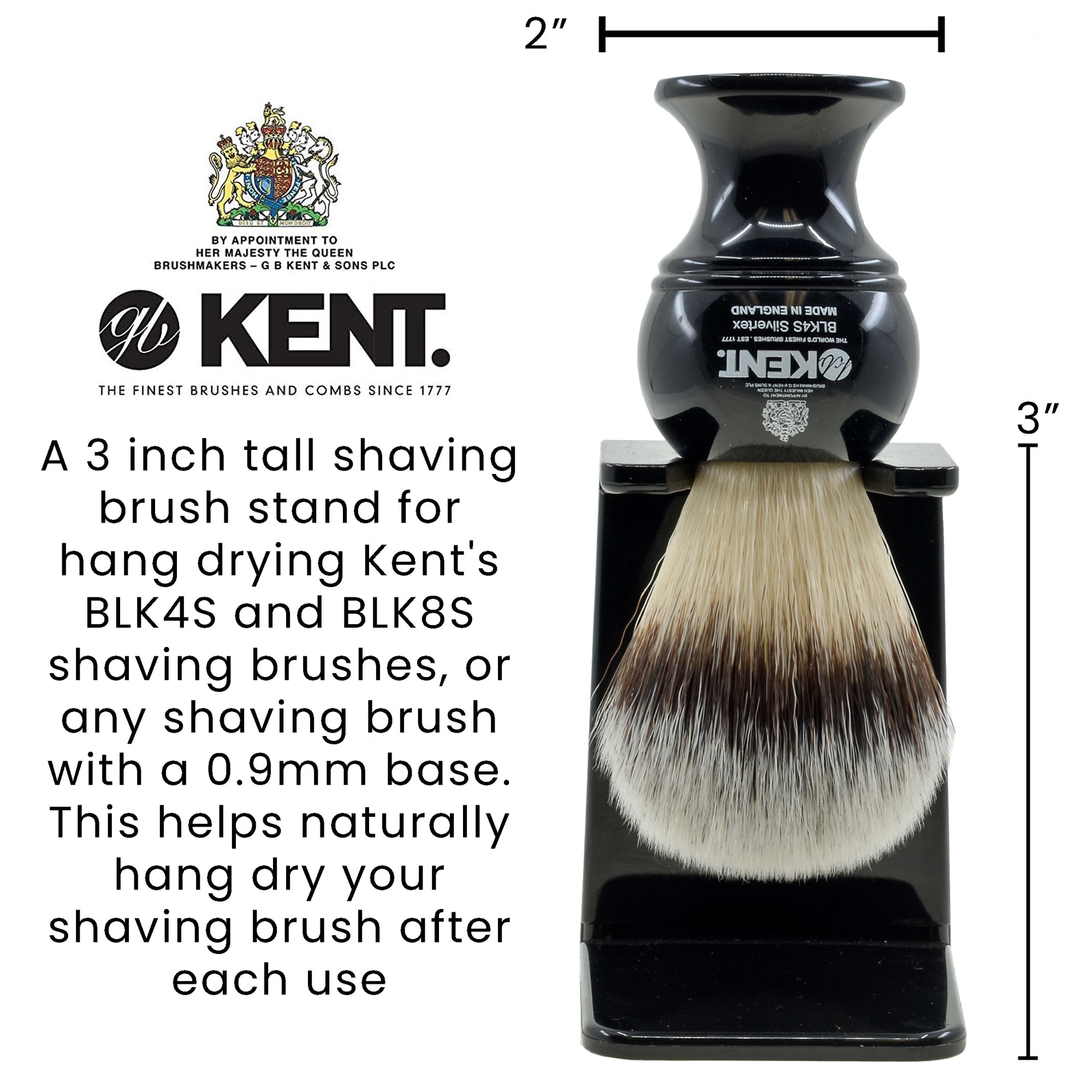 Kent VSB1 Shaving brush holder. Black Small Neck Shaving Brush Stand