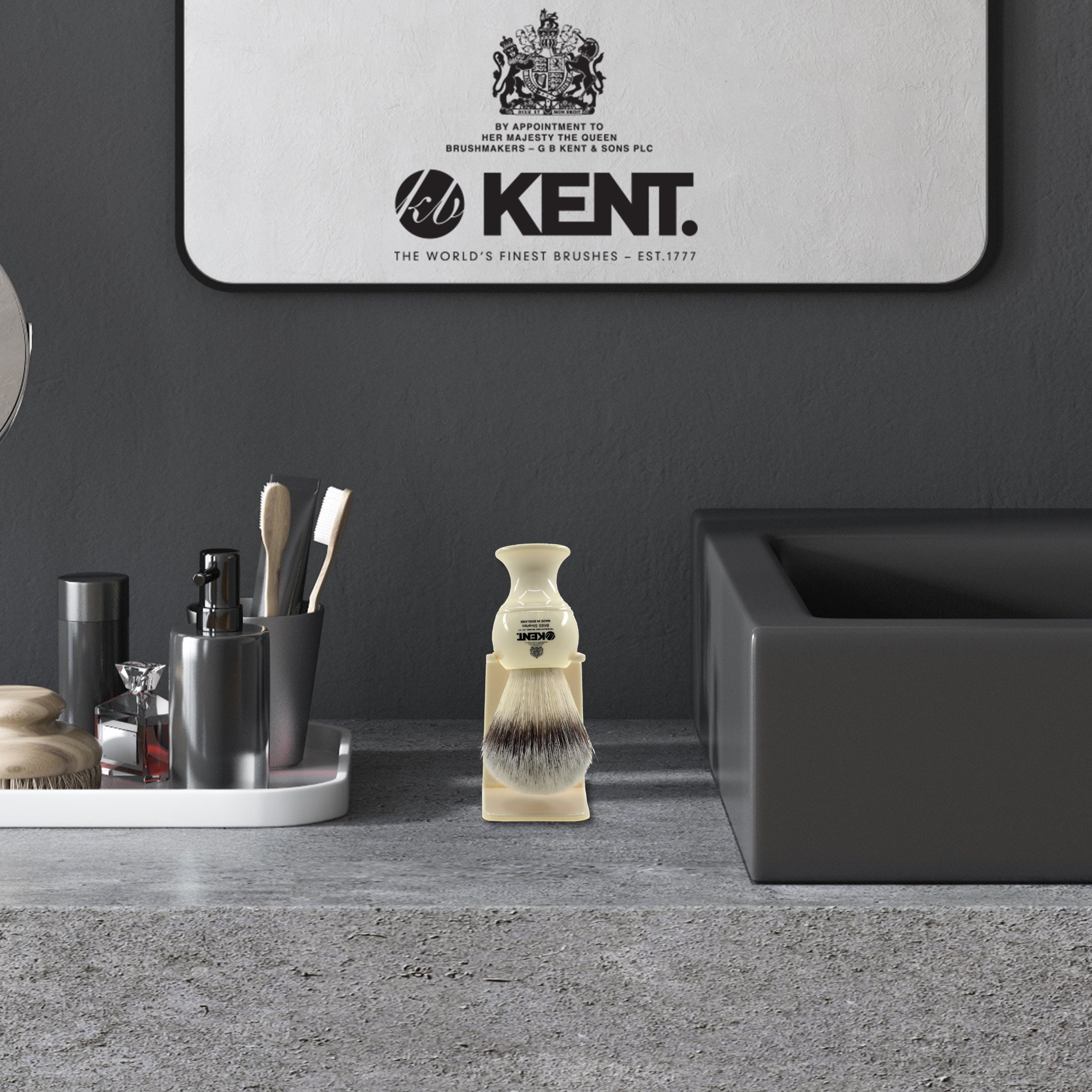 Kent VSB6 Shaving brush holder. Ivory Large Neck Shaving Brush Stand