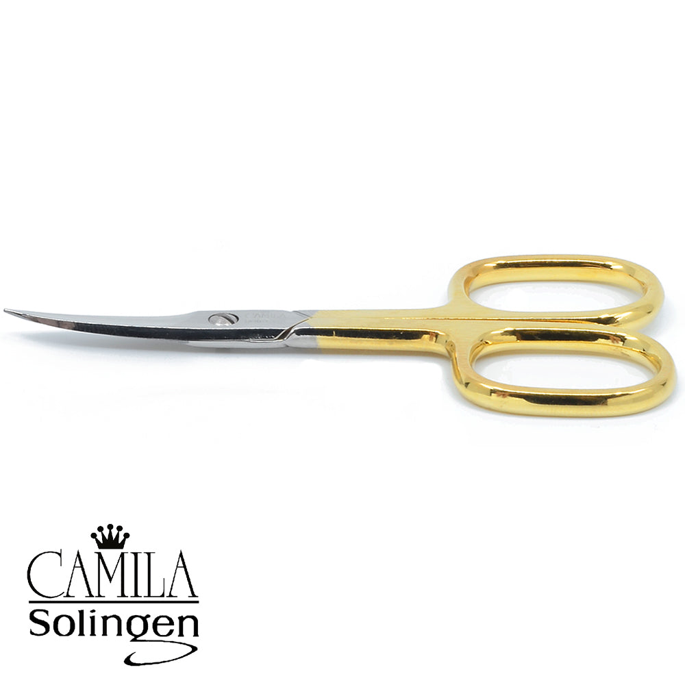 Camila Solingen CS02 3.5" Small Gold Plated Sharp Curved Nail Scissors
