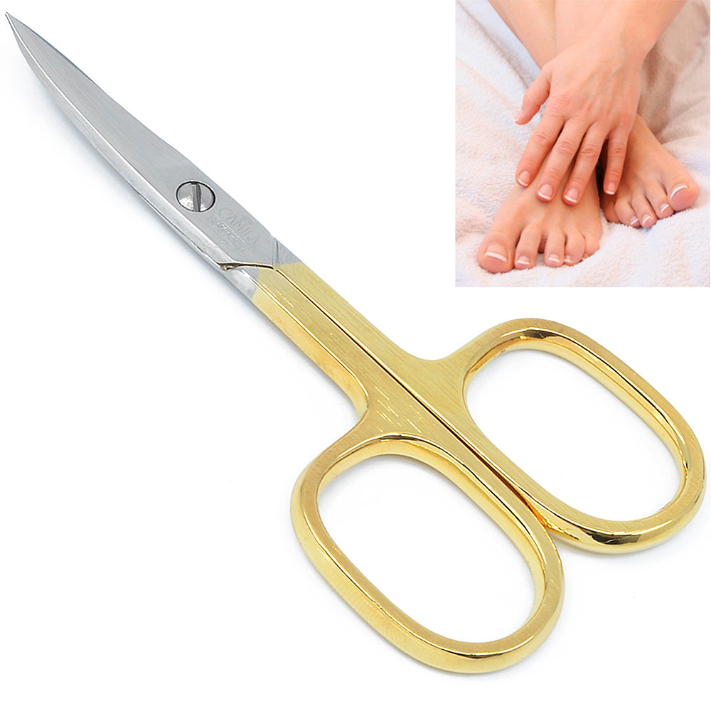 Camila Solingen CS02 3.5" Small Gold Plated Sharp Curved Nail Scissors