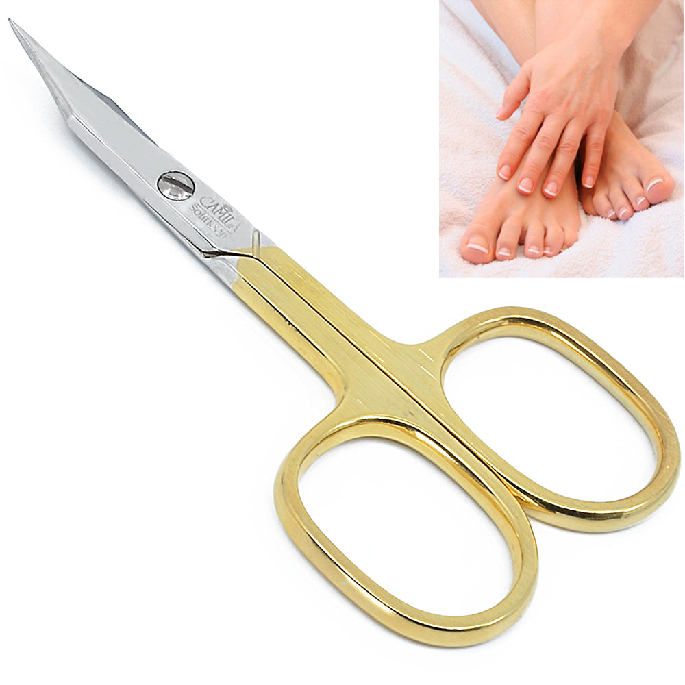 Camila Solingen CS03 3.5" Gold Plated Curved Nail & Cuticle Scissors.