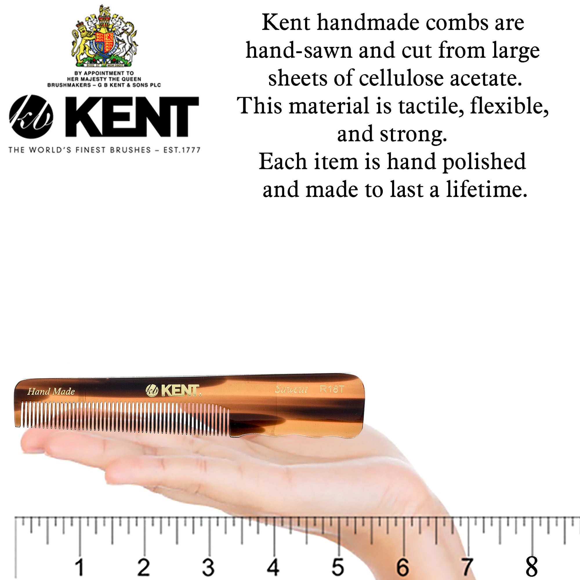 Kent R18T Handmade All Fine Tooth Pocket Comb for Men Grooming Styling