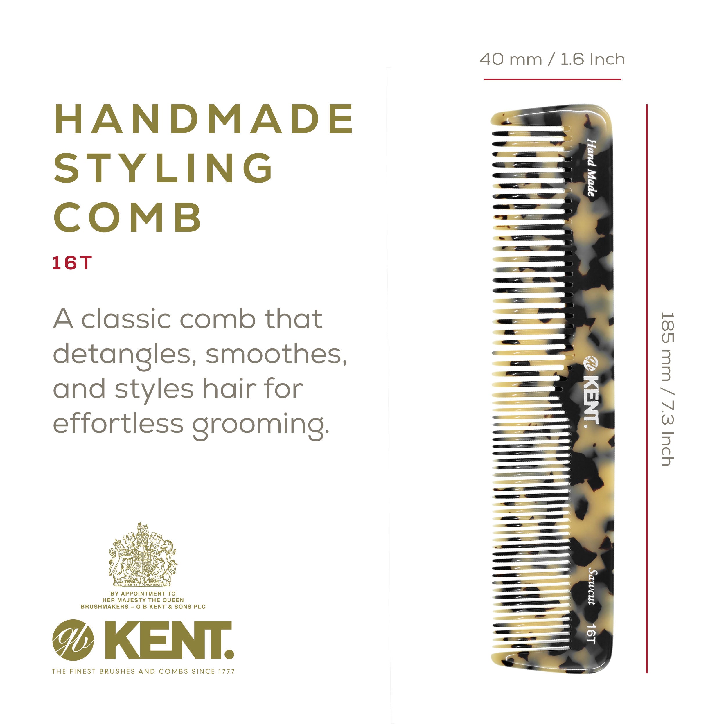 Kent Large Double Tooth Hair Comb Detangle