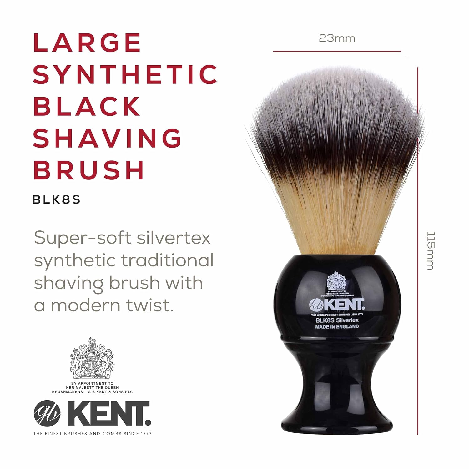 Kent Shaving Brush with Ultra-Soft Silvertext Synthetic Bristles