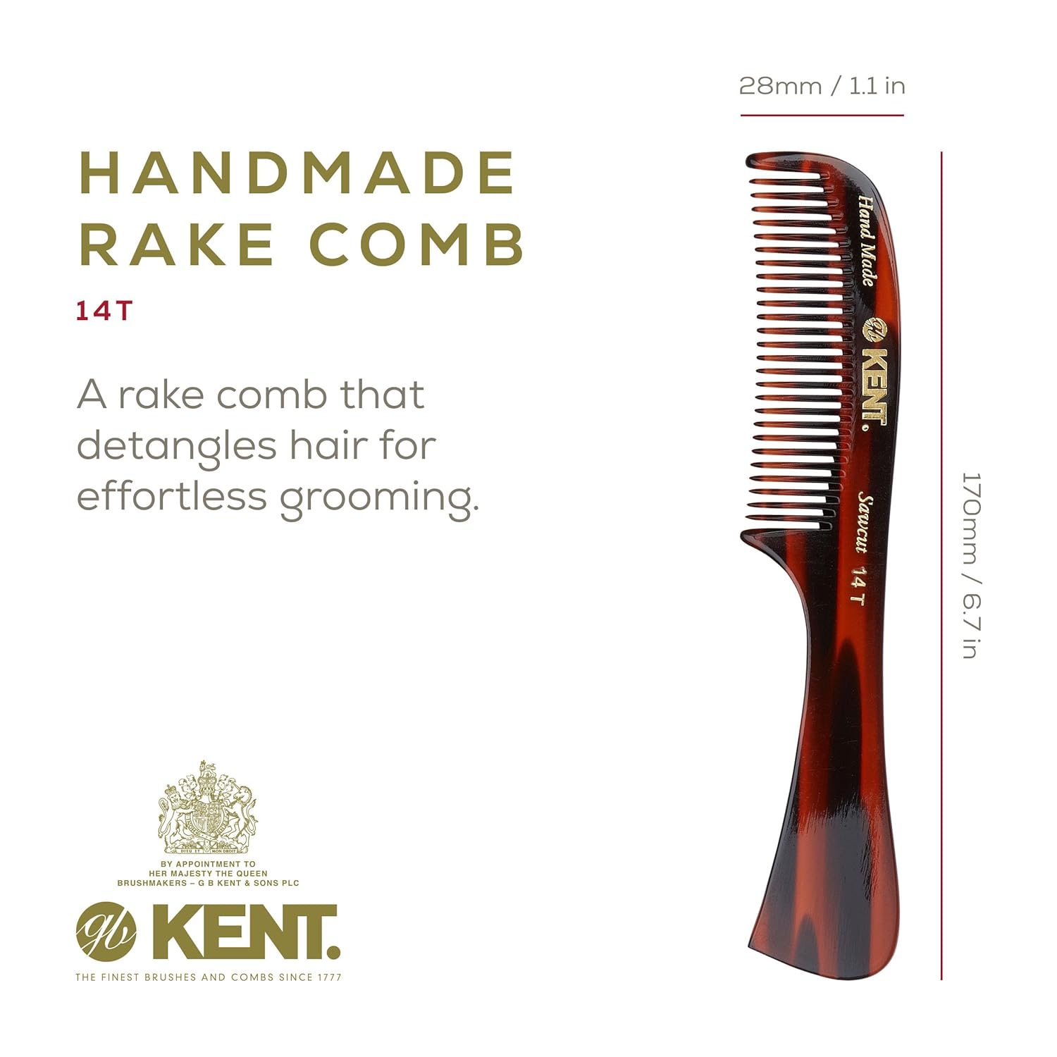 6.5" Handmade Wide Tooth Detangling Comb with Handle