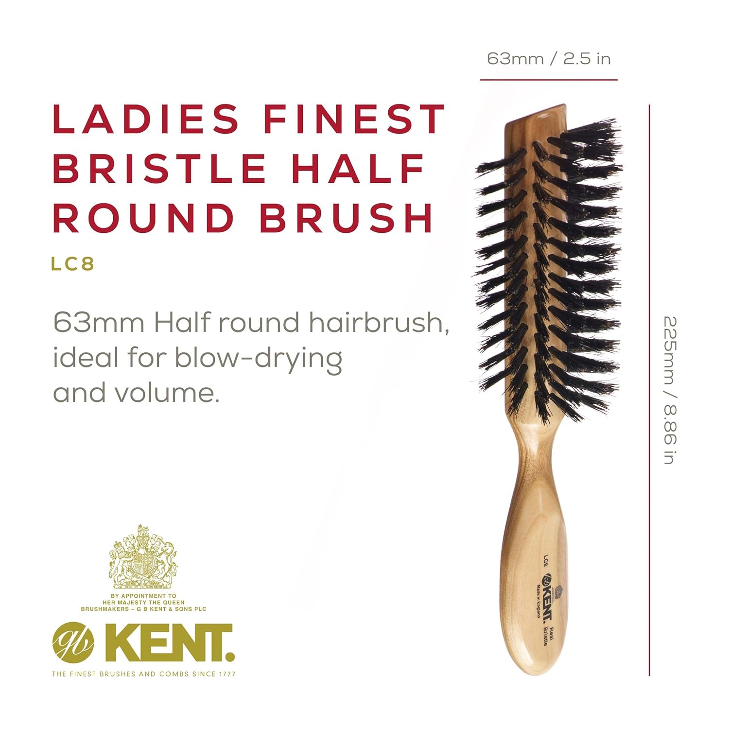 Ladies Finest Black Boar Bristle Half Round Cherrywood Hair Brush