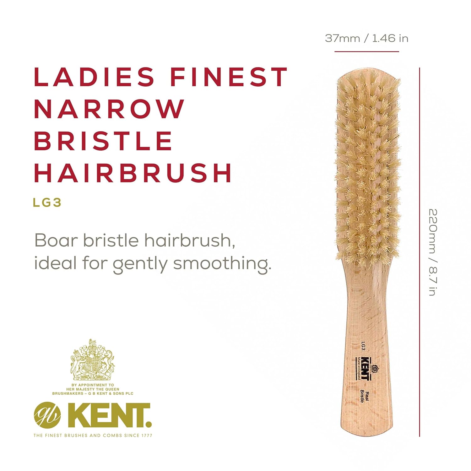 Ladies Finest White Boar Bristle Flat Narrow Hair Brush