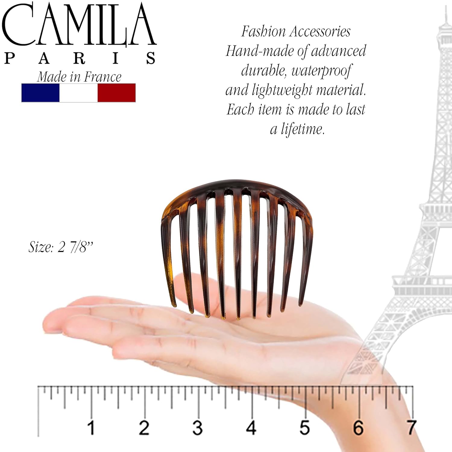 Camila Paris Small Decorative Round Hair Side Comb. Made in France