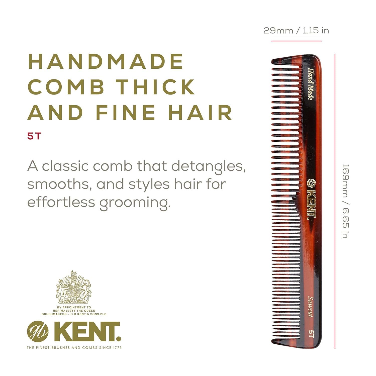 6.6" Handmade Fine and Wide Tooth Dressing Comb