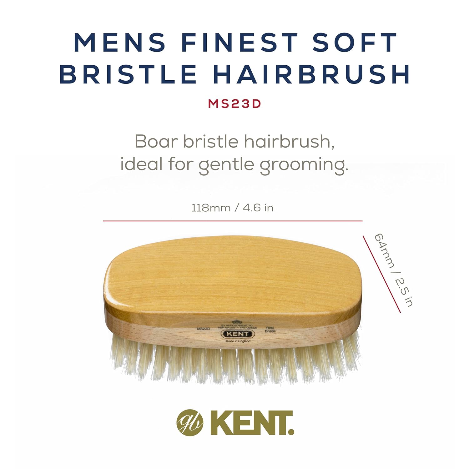 Mens Finest Soft White Boar Bristle Dual Wood Military Hair Brush