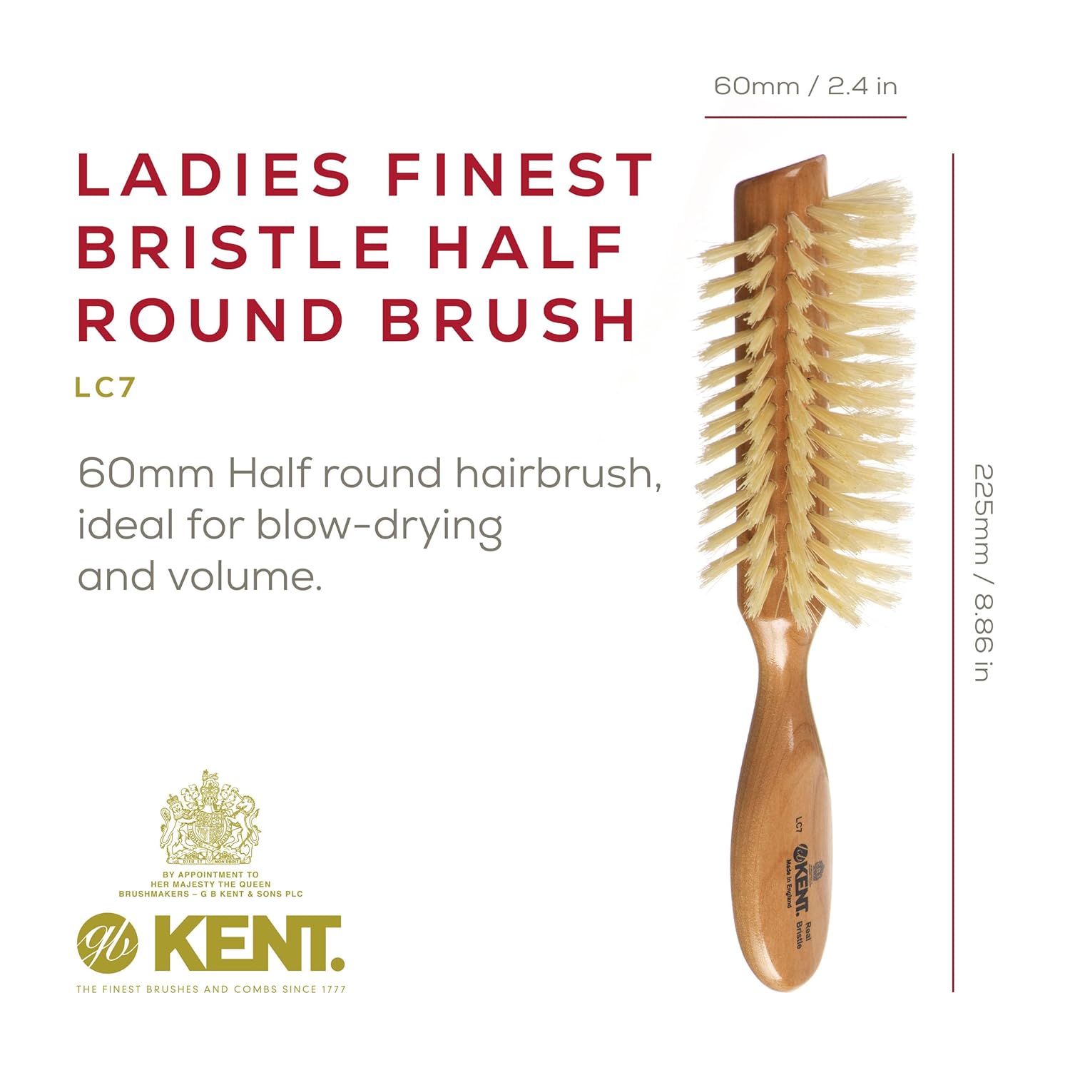 Ladies Finest White Boar Bristle Half Round Hair Brush