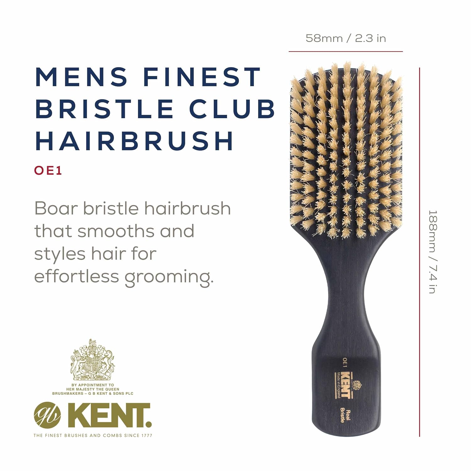 Mens Finest White Boar Bristle Ebonywood Club Hair Brush