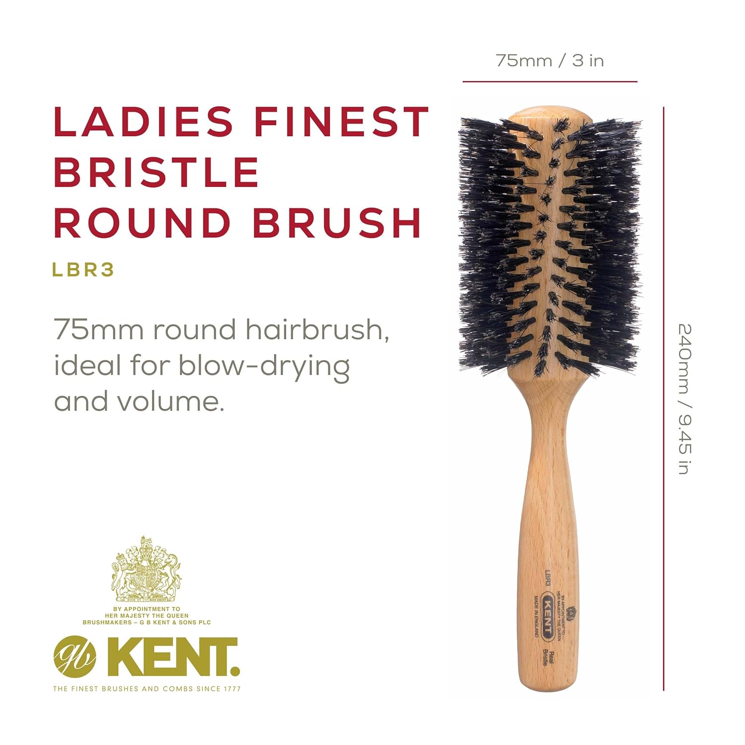 Ladies Finest Black Boar Bristle Large Round Hair Brush