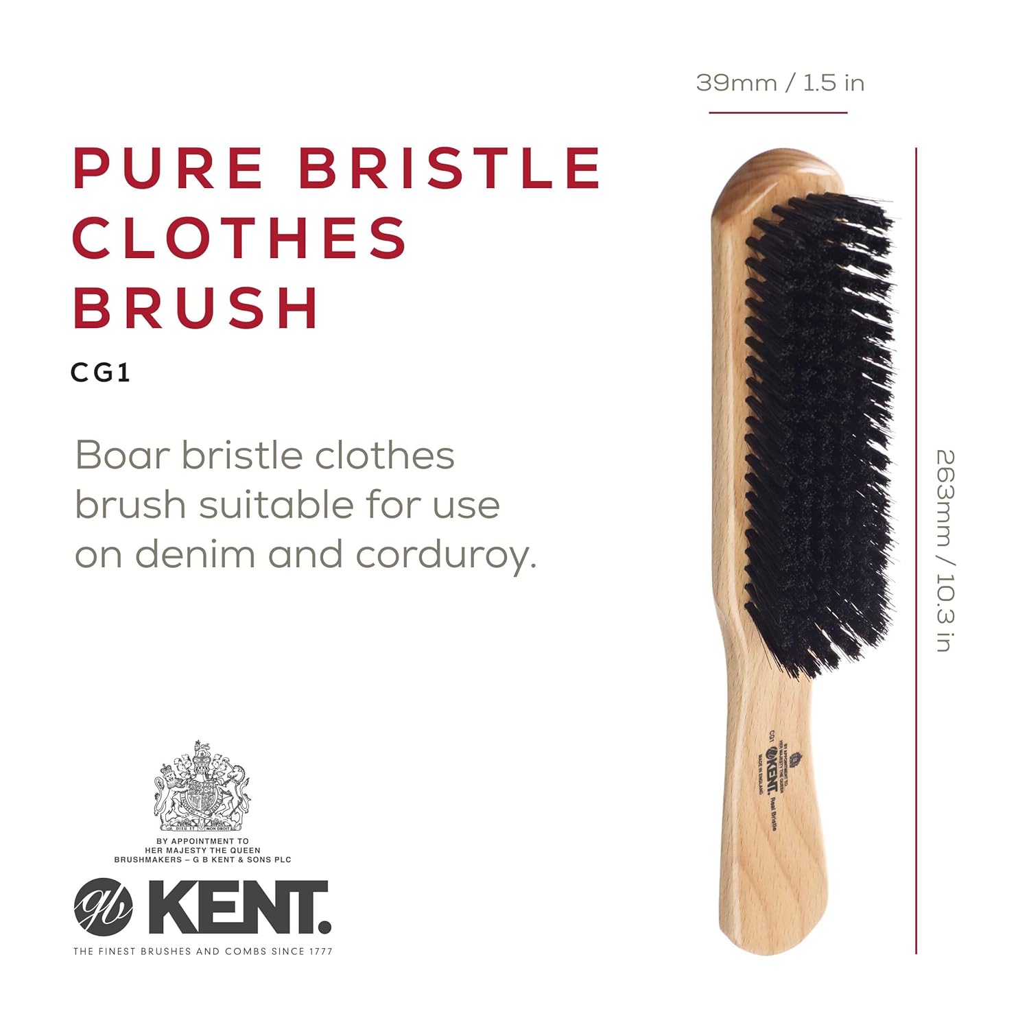 Kent Black Boar Bristle Two Toned Cherrywood Clothes Brush