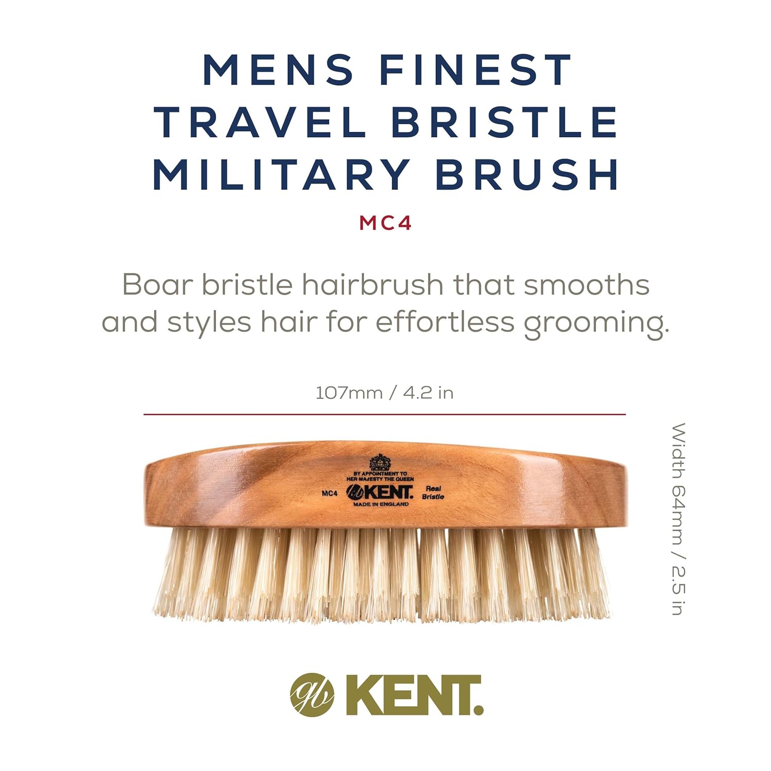 Mens Finest White Boar Bristle Cherrywood Military Hair Brush