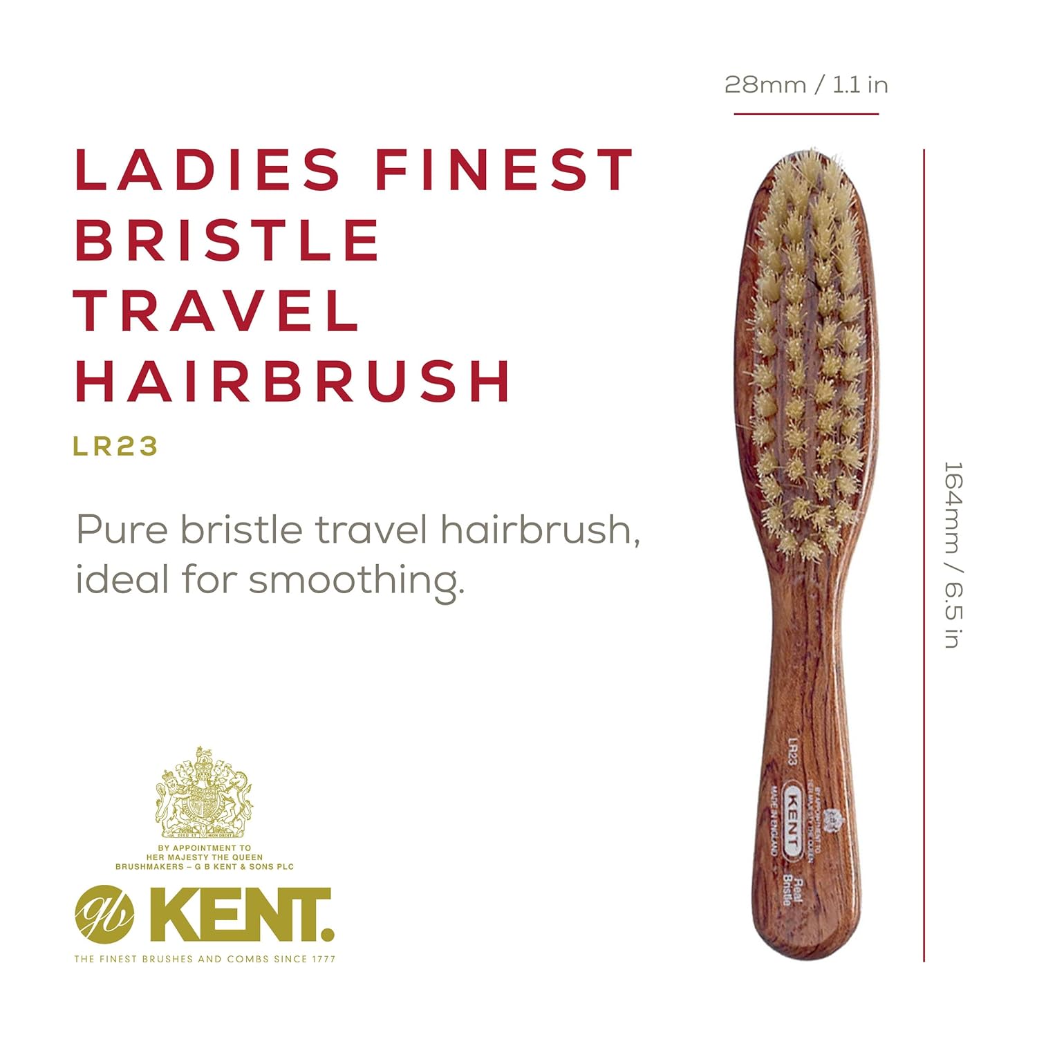 Ladies Finest White Boar Bristle Narrow Travel Size Hair Brush