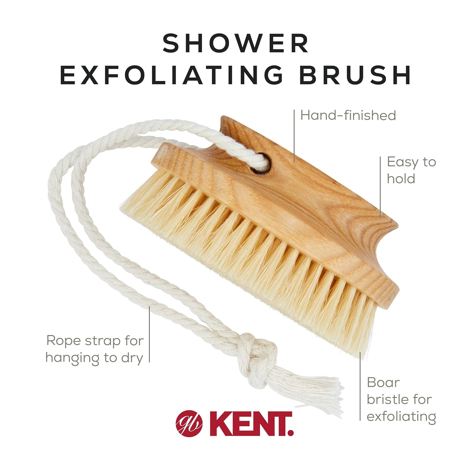 White Boar Bristle Exfoliating Shower Brush with Rope Strap