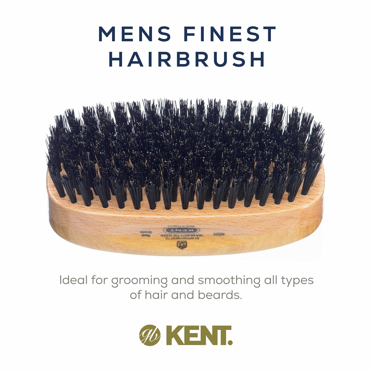 Kent MS23 Men's Rectangular Military Hair Brush. Pure Black Bristles.