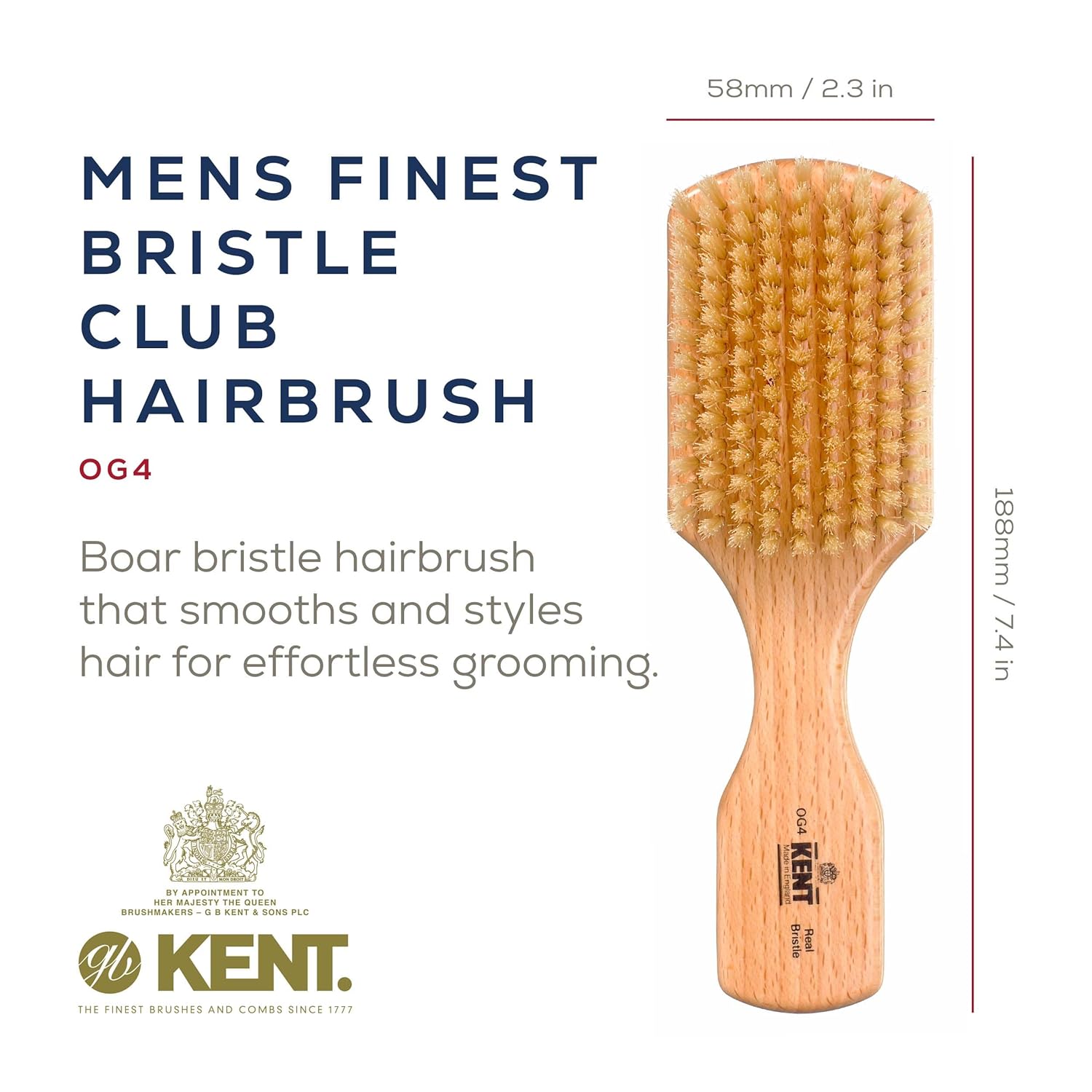 Mens Finest White Boar Bristle Club Hair Brush