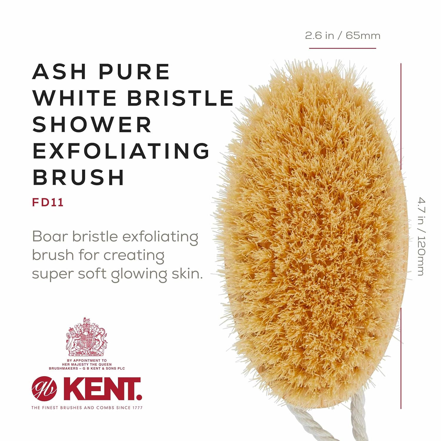 White Boar Bristle Exfoliating Shower Brush with Rope Strap