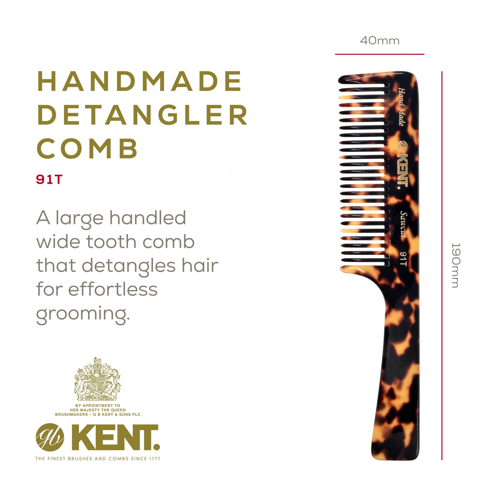 7.5" Wide Tooth Detangler Comb with Handle