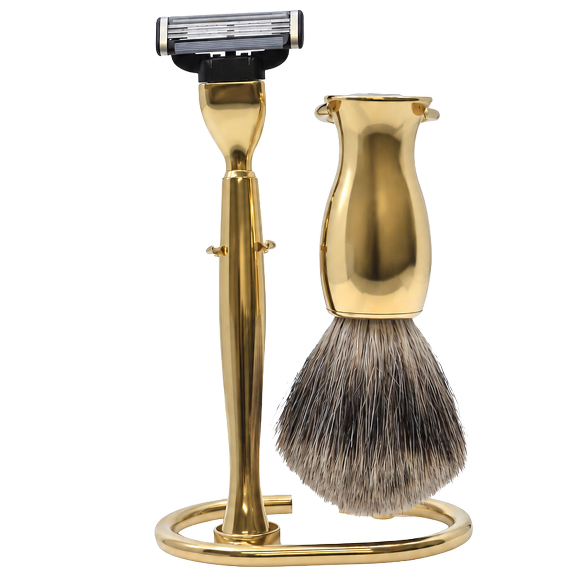 Italian Gold-Plated Chrome Shaving Set & Mach3-Compatible Razor