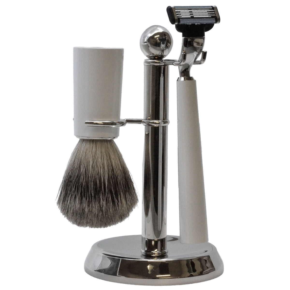 Italian White Resin Shaving Set & Mach3-Compatible Razor
