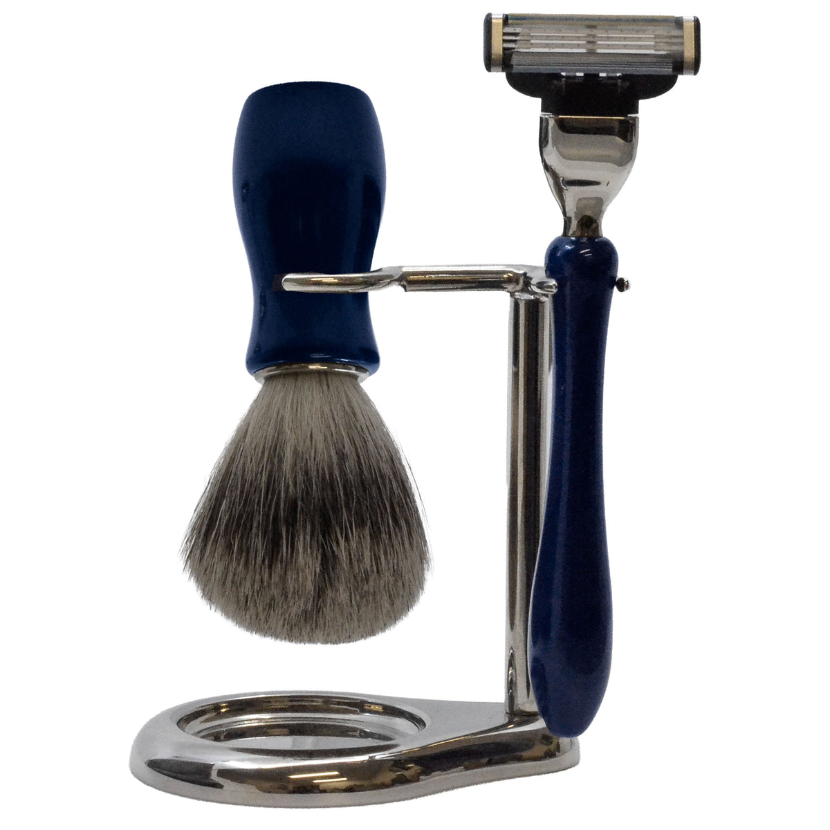 Italian Blue Resin Shaving Set & Mach3-Compatible Razor