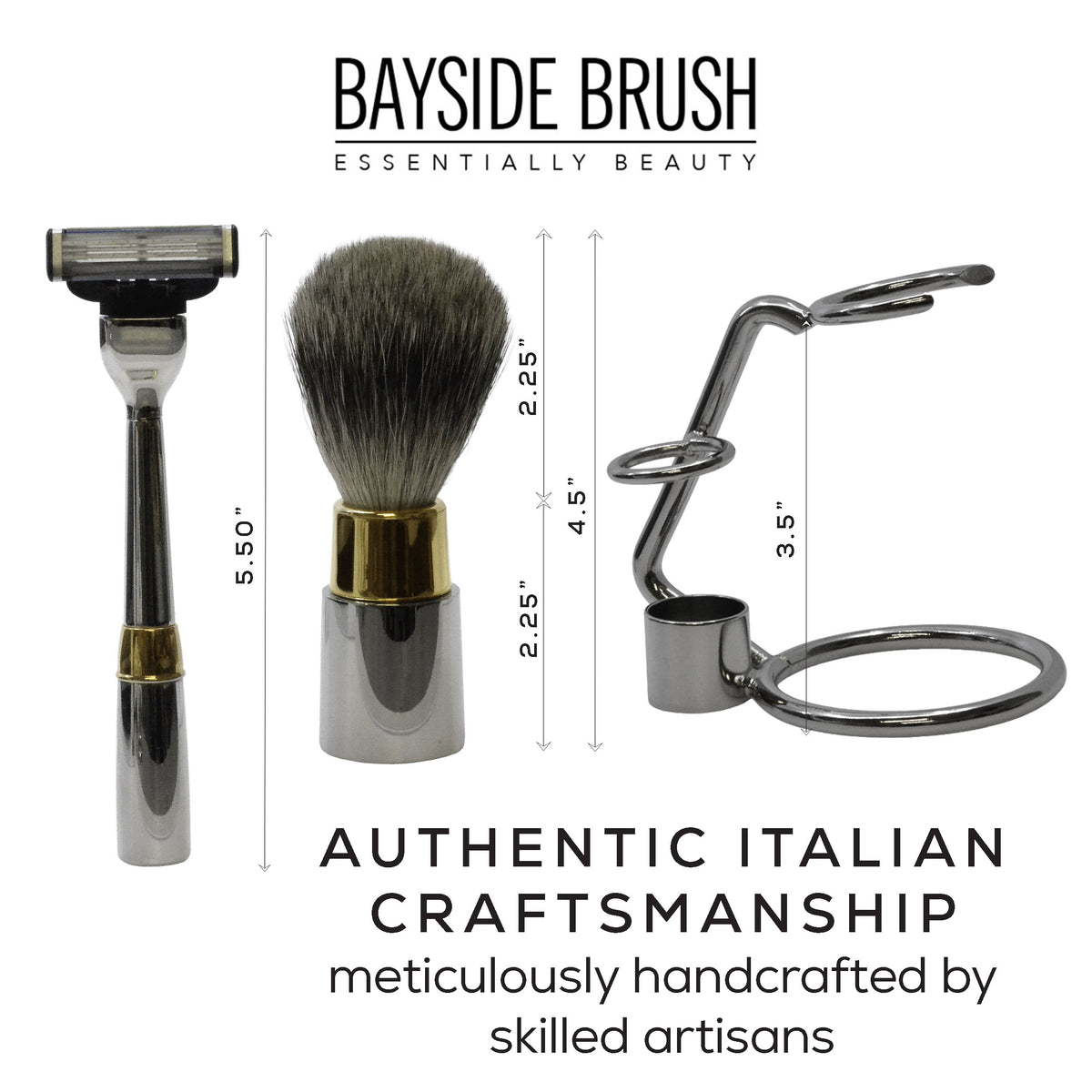 Italian Gold & Silver Chrome Shaving Set & Mach3-Compatible Razor
