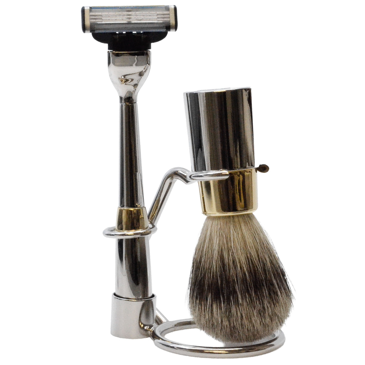 Italian Gold & Silver Chrome Shaving Set & Mach3-Compatible Razor