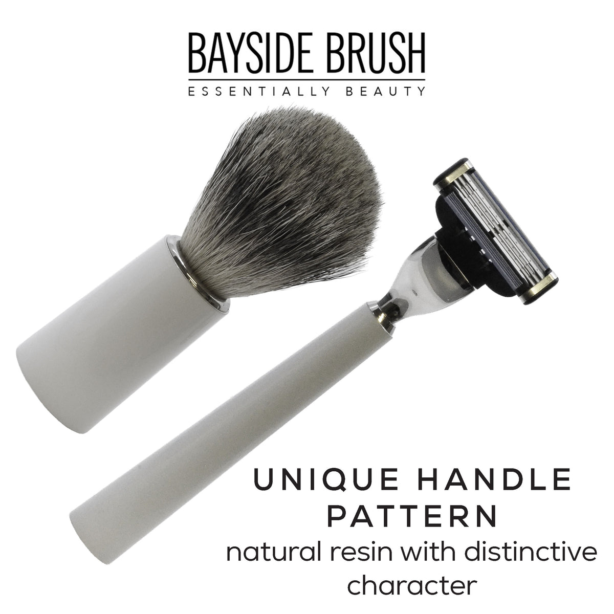 Italian White Resin Shaving Set & Mach3-Compatible Razor