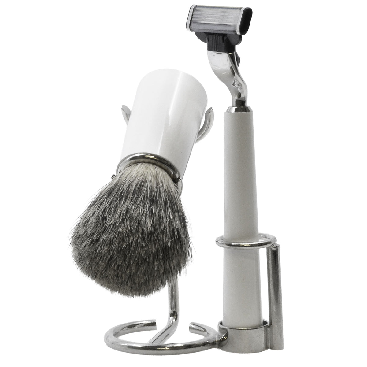 Italian White Resin Shaving Set & Mach3-Compatible Razor