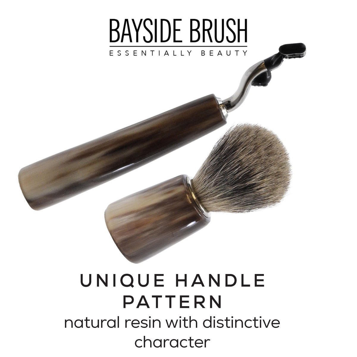 Italian Horn Resin Shaving Set & Mach3-Compatible Razor
