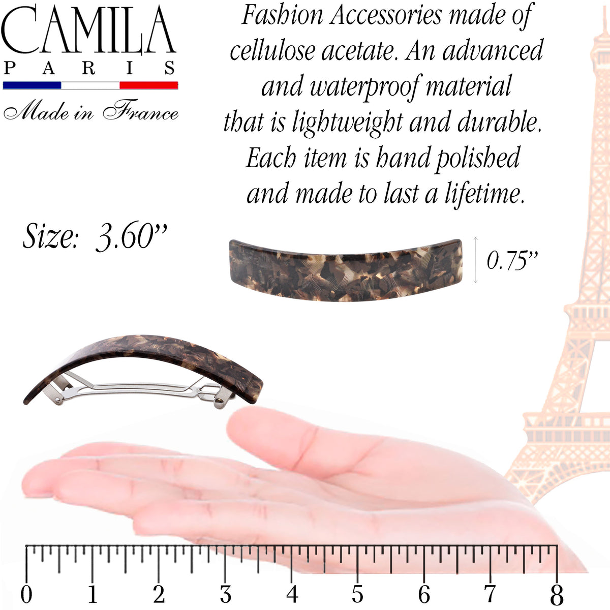 French Handmade Cellulose Acetate Hair Barrette - Marbre