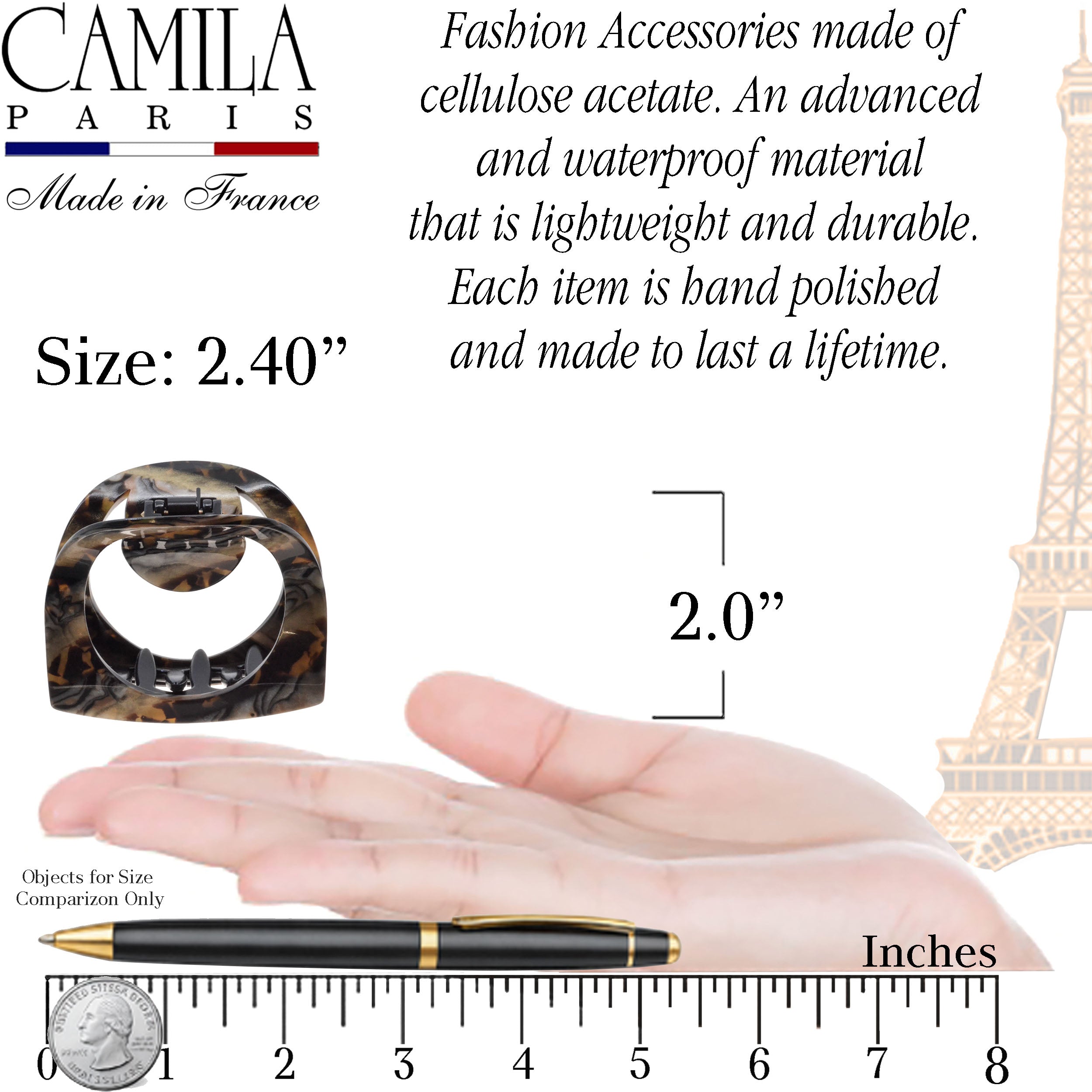 Camila Paris Handmade Medium Spring Cover Flat Tooth Hair Clip