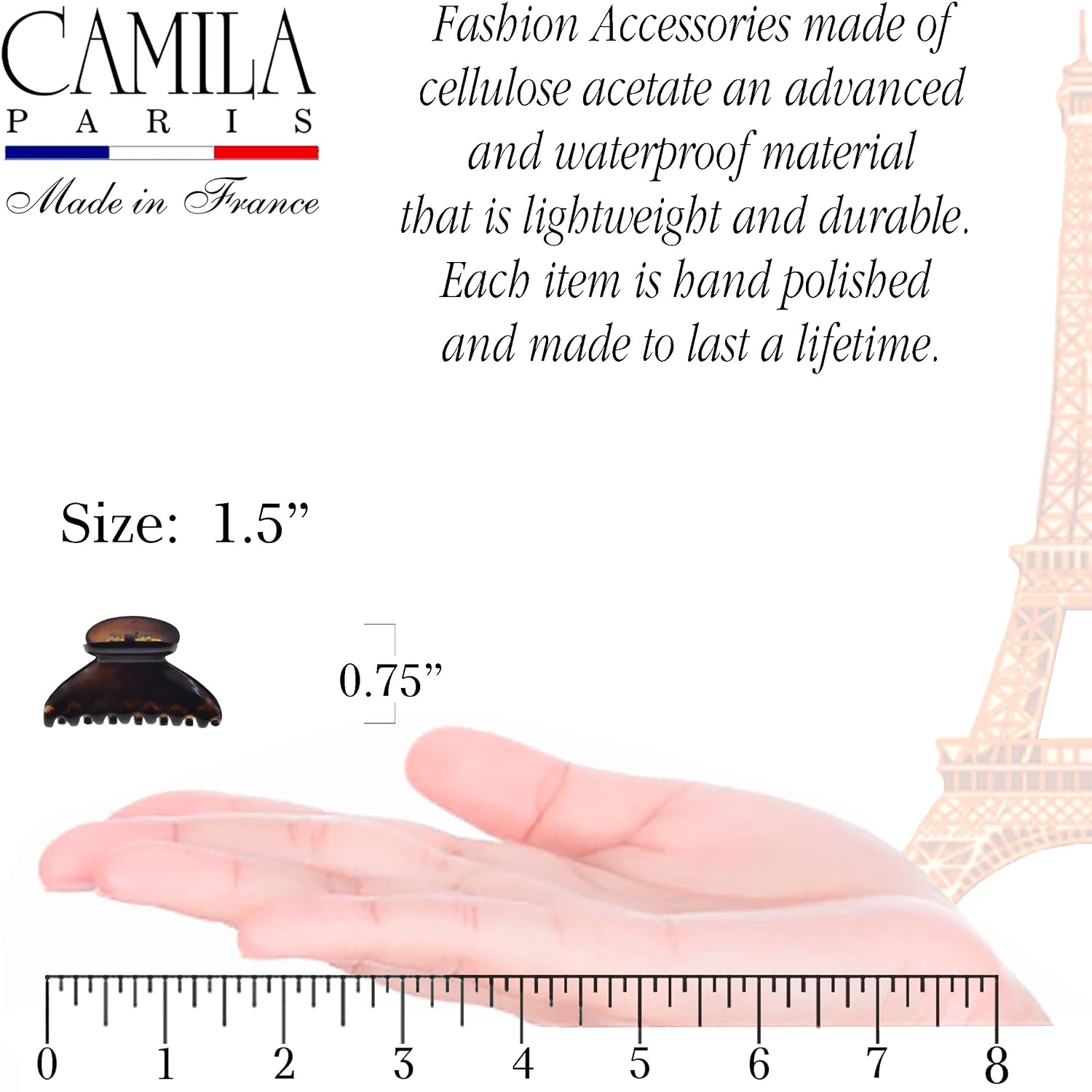 Camila Paris French Mini Jaw Claw Clip for Women, 1.5", Set of 2