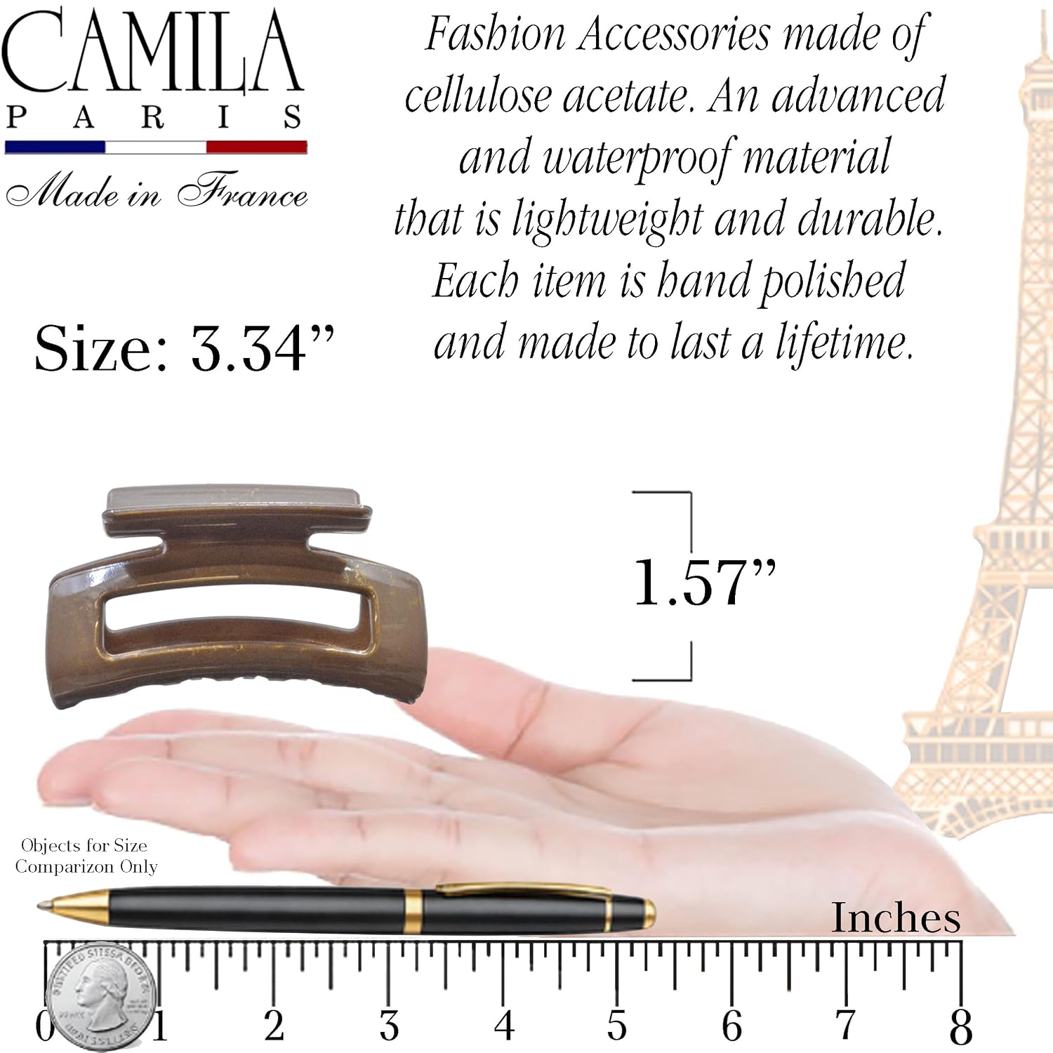 French Square Open-Center Claw Clip for Women 3.34"
