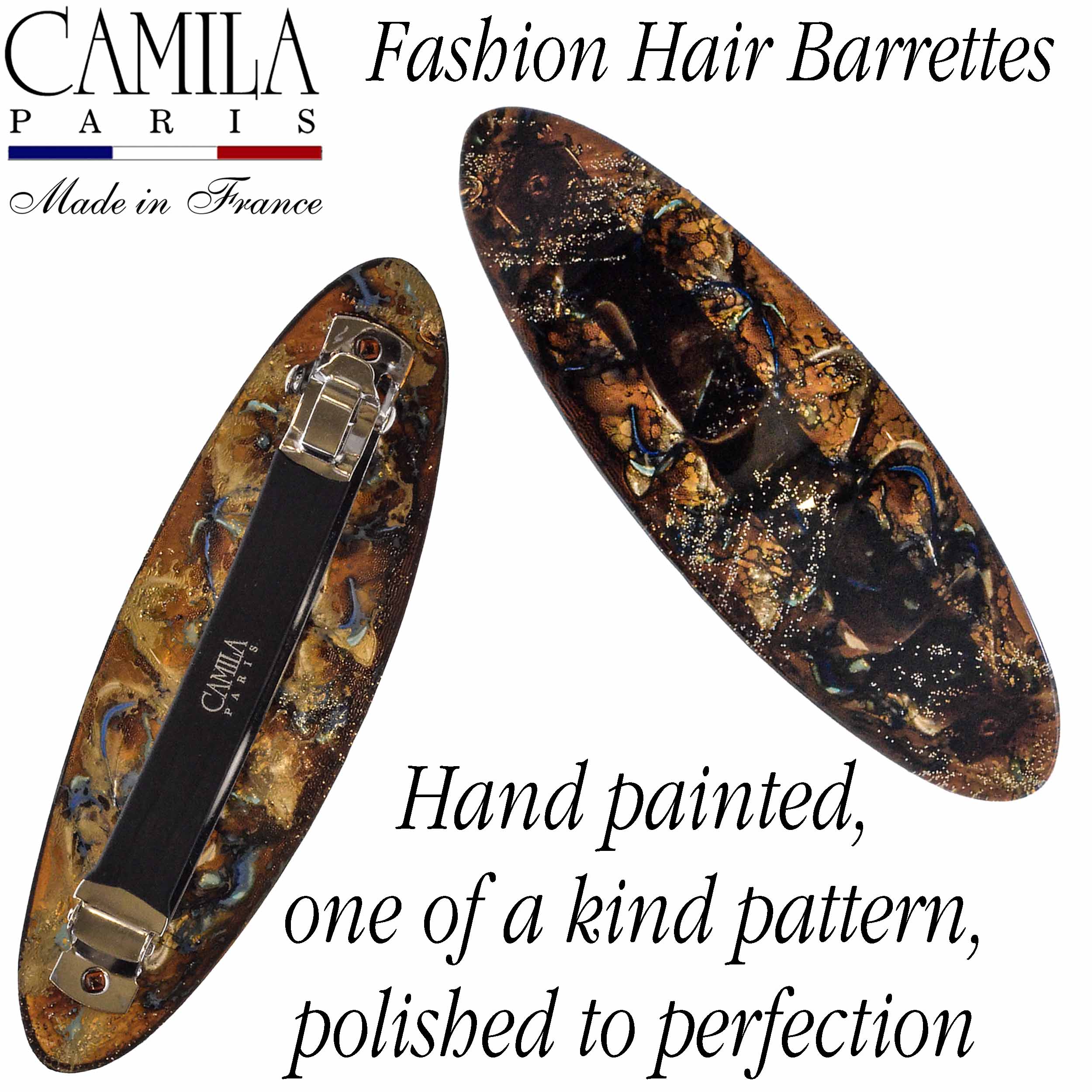 Large Hand Painted Rubberized Grip Barrette - Paon