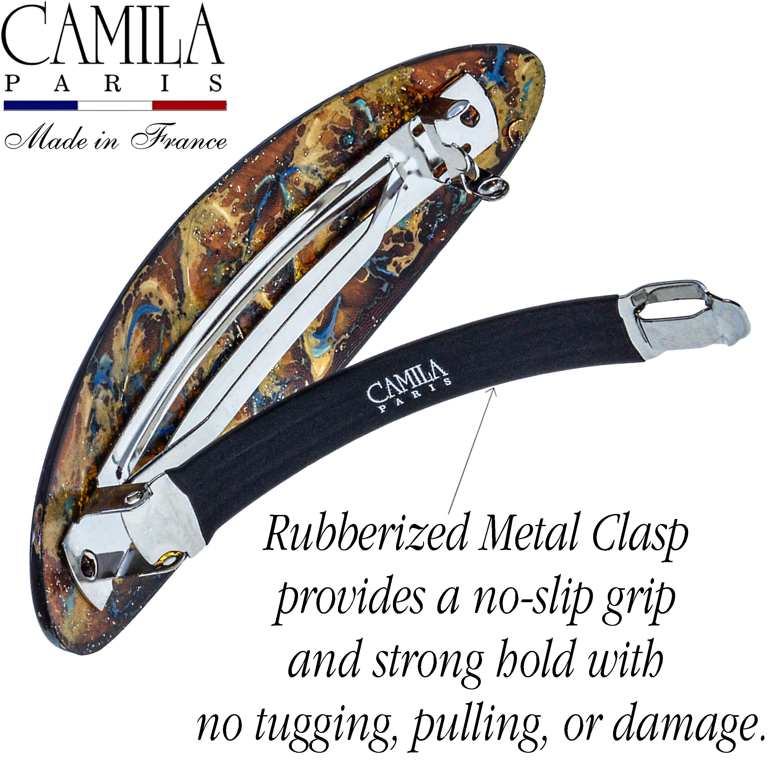 Large Hand Painted Rubberized Grip Barrette - Paon