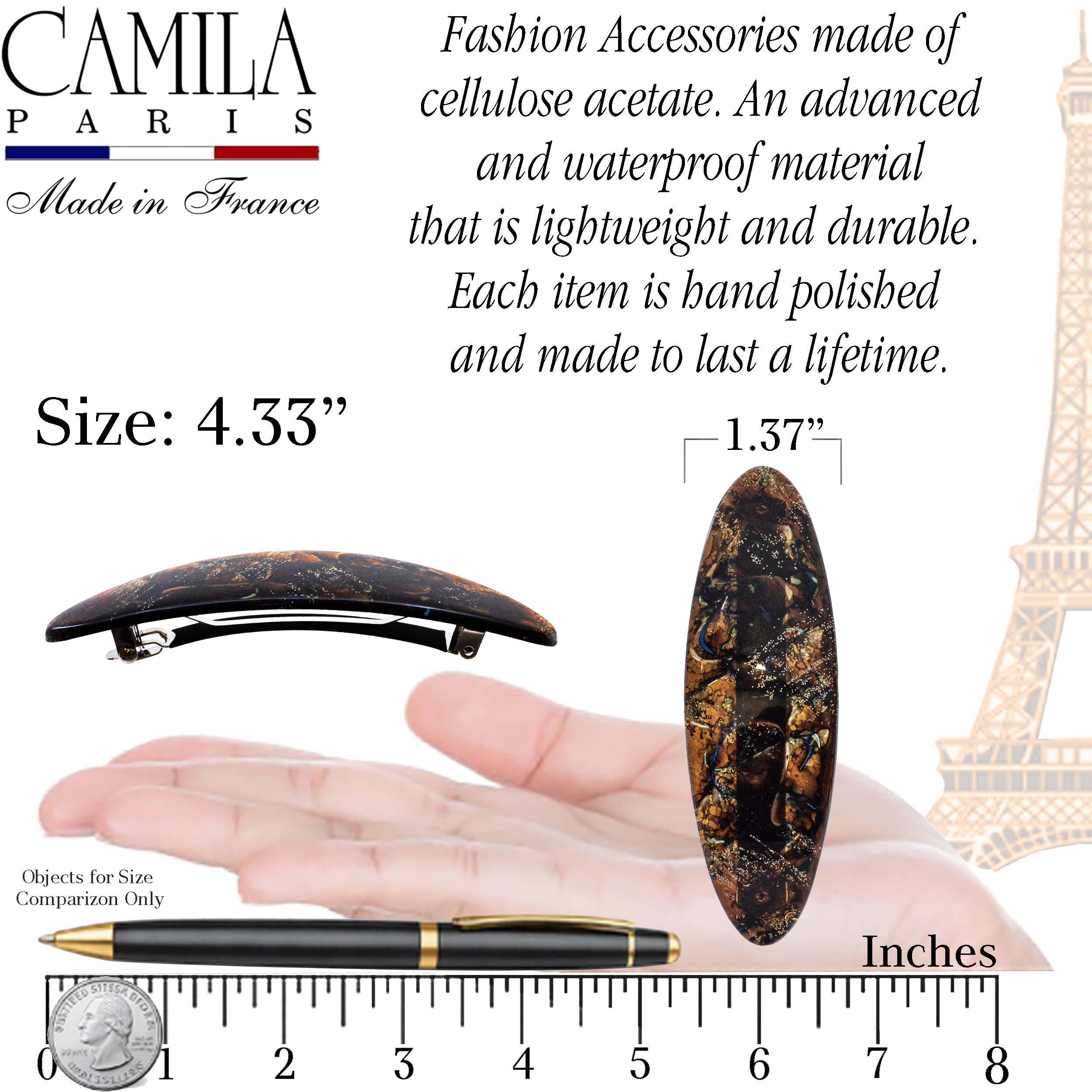 Large Hand Painted Rubberized Grip Barrette - Paon